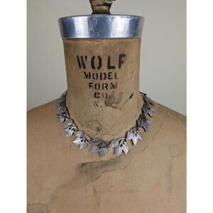 1990's silver plated leaf necklace